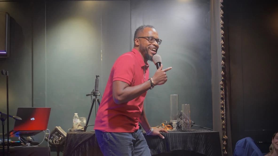 Comedian Jaye Devan performing at Smokes N Jokes